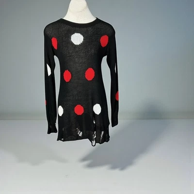 Vestido Simon Chang Negro Rojo Blanco Lunares Dobladillo Envejecido Mini Túnica Tejida S Foto 1 de 4
