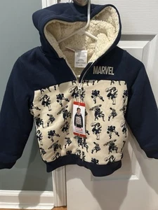 Marvel Super Heroes Size 6 Hooded Sherpa Lined Sweatshirt Full Zip Pockets NEW - Picture 1 of 7