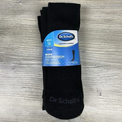 Calcetines de compresión de trabajo Dr. Scholl's para hombre 7-12 sobre la pantorrilla 3 pares negros Foto 1 de 4