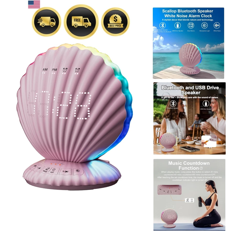 Alarm Clock Bluetooth Speaker White Noise Night Light RGB Bedroom Decor - Image 1 of 4