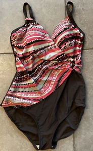 Christina ladies one piece swimsuit size 10 Brown/orange pink/gold. Beautiful! - Picture 1 of 6
