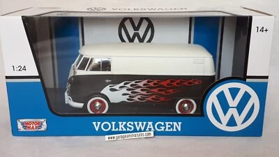 VAN T1 NOIR TOIT BLANC DECO FLAMMES VOLKSWAGEN MOTORMAX REF 79566 AU 1/24 EME - Photo 1/4