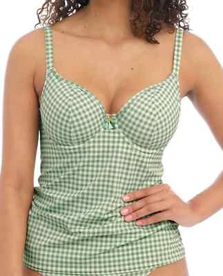 Freya Check In Tankini Top Size 32D Khaki Green White Underwired Bra 201956 New - Изображение 1 из 4