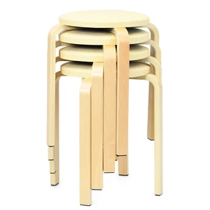 Costway Set of 4 Bentwood Round Stool Stackable Dining Chair w/Padded Seat Beige - Picture 1 of 12