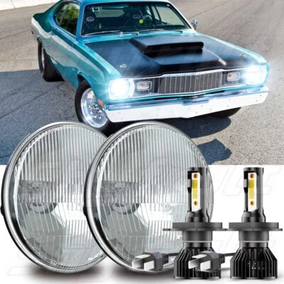 For Plymouth Duster 340 1970-1975 7" inch Round LED Headlights High/Low Beam Foto 1 de 4