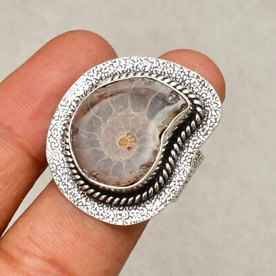Anel de prata esterlina 925 feito à mão com pedra preciosa de amonita 8 joias - Imagem 1 de 4