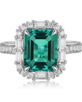 Anillo de compromiso de diamantes esmeralda natural talla esmeralda de 3,34 quilates platino 950 talla 7 8 Foto 1 de 4