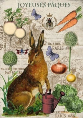 BÜGELBILD-Vintage-Shabby-Nostalgie-Hase-Ostern-Easter-3079 - Bild 1 von 2