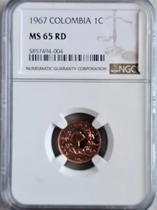 Colombia 1 Centavo 1967 NGC MS 65 RD - Picture 1 of 2