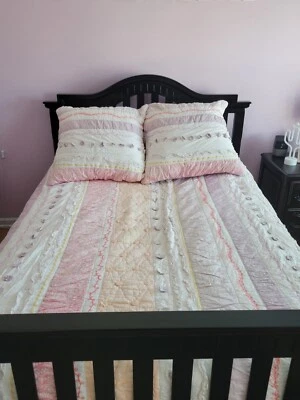 Pottery Barn Kids Bailey Ruffle Full/Queen Quilt Coral Lilac 7 pc Set - Image 1 of 4