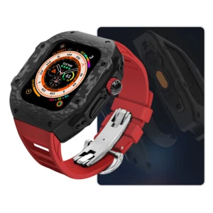 Custodia in fibra di carbonio mod nastro fluoroubber per Apple Watch Ultra 49 mm S8 S7 44/45 mm - Foto 1 di 54