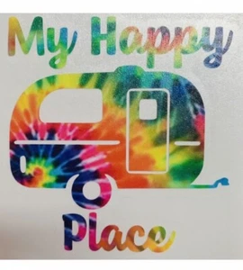 My Happy Place Travel Trailer Camper Vinyl Decal - Picture 1 of 2