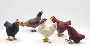 Menge 5 Vintage Hahn Zusammengesetztes Spielzeug Huhn Figuren.  Metallfüße - Bild 1 von 5