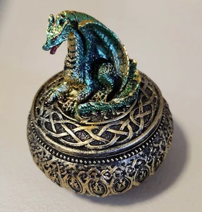 GREEN  Dragon Figurine Gothic Oval Trinket Jewelry Box *NEW* - Picture 1 of 8