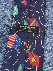 Vintage 70s Brooks Brothers Makers All Silk Tie Made In USA Stained Fishing Flag - Picture 1 of 13