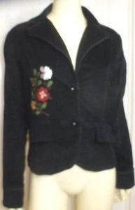 ANGIE Floral Embroider Lightweight Stretch Corduroy Jacket, Black, Various, NWT - Picture 1 of 5
