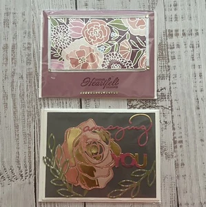 handmade greeting cards set of 2 roses gold pink heartfelt amazing you - Picture 1 of 7