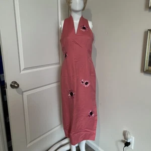 Donna Morgan Womens Midi Fully Lined Linen Embroidered Dress Sz 4 - Picture 1 of 4