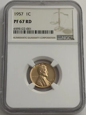 1957 NGC PF67 RD RED PROOF LINCOLN WHEAT PENNY 1C ONE CENT WHITE LABEL - Image 1 of 3