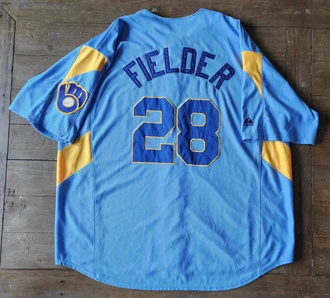 Majestic Milwaukee Brewers Prince Fielder #28 MLB Retro Cooperstown Jersey 2XL Cover