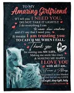 To My Amazing Girlfriend Fleece Blanket, Couple Wolf Valentine Blanket Wife Gift - Picture 1 of 2