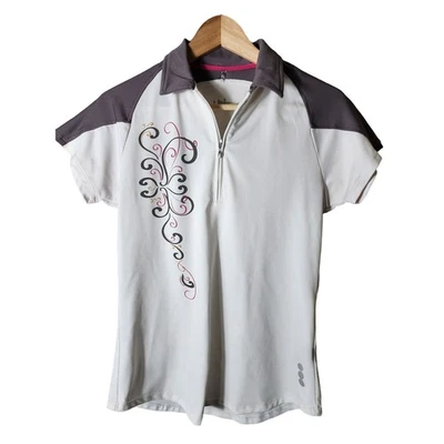 Top JOFIT Blanco Gris Rosa Diseño Gráfico Activo Atlético Dorado Manga Corta Talla S Foto 1 de 4