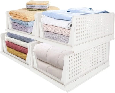 Set of 4 Stackable Storage Boxes for Wardrobe Organisers Plastic Storage Shelves - Image 1 of 4