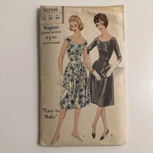 Vintage Vogue Muster 9986 Größe 18 Tag Abend Cocktail Party Kleid 60er Jahre - Bild 1 von 4