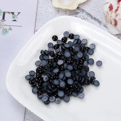 2000 Black Acrylic Half Pearl Bead 4mm Flat Back Scrapbook Flatback Nail Art Tip - Image 1 of 4
