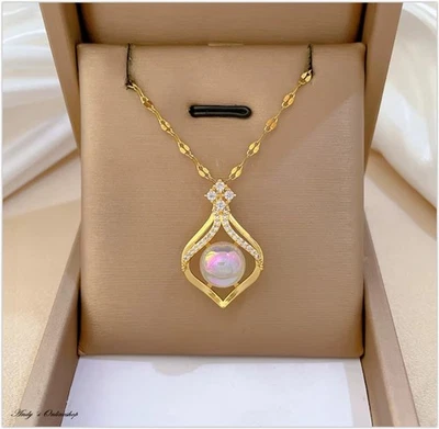 Damen Halskette Meerjungfrau Zirkon Anhänger Frauen Schmuck Kette 925 Gold Frau - Bild 1 von 4