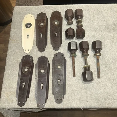 Muebles de puerta de baquelita vintage perillas manijas placas Art Deco años 30 antiguo  Foto 1 de 4