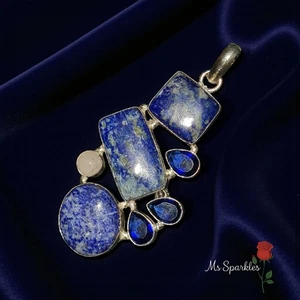 Large 925 Silver Lapis Lazuli Blue Topaz Rose Quartz Mixed Shape Gemstone 4652 - Picture 1 of 11