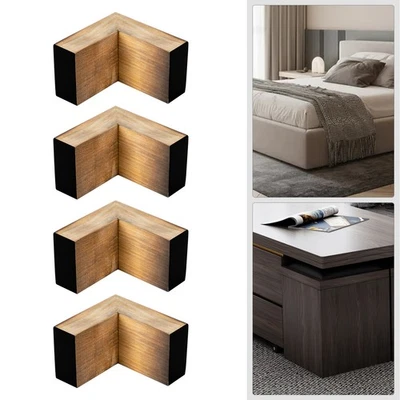 4PC 5.9*3.9" Black Wooden Furniture Legs Pine Wood L-Shaped Table Sofas Feet - Image 1 of 4