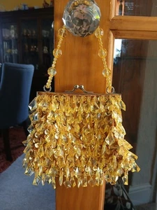 VTG 70s Gold Cocktail Bag Beads Sequins, Removeable Chain Strap VGC LOVELY - Picture 1 of 9