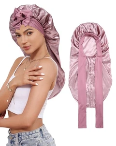 Long Bonnet Satin Bonnet for Sleeping Women Double Layer Hair Bonnet Braid Bo... - Foto 1 di 7
