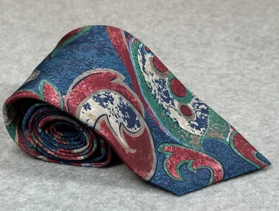 Corbata De Colección Oleg Cassini Poliéster Microfibra Verde Azul Rojo Abstracto Paisley EE. UU. Foto 1 de 4