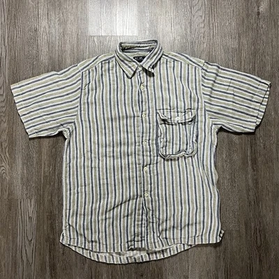 Vintage 90s Striped Button Up Shirt Mens Medium Knitted Collared Preppy - Image 1 of 4