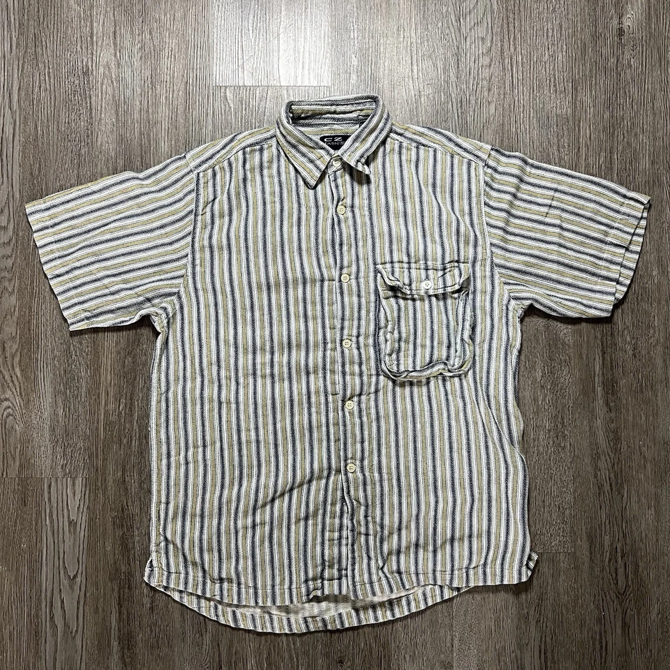 Vintage 90s Striped Button Up Shirt Mens Medium Knitted Collared Preppy - Image 1 of 4