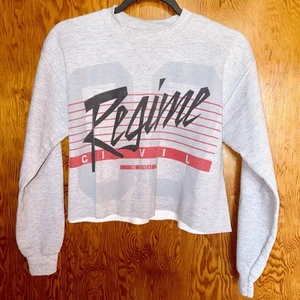 Civil Regime gray long sleeve graphic cropped crewneck sweatshirt crop top Sz XS - Picture 1 of 5