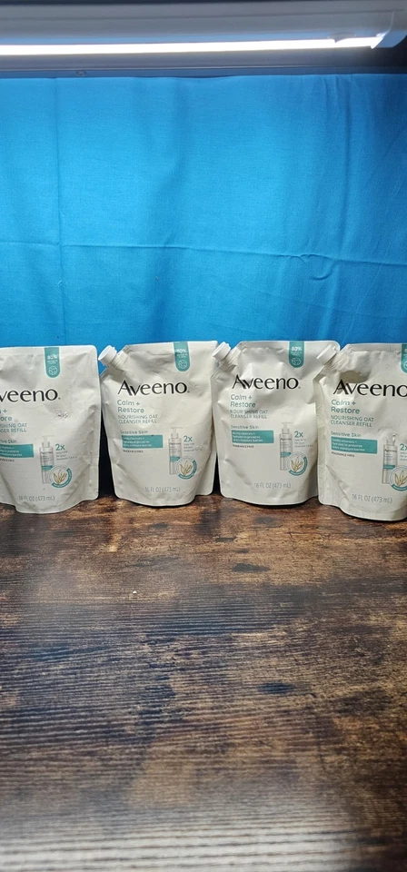 2x Aveeno Calm Restore Nourishing Oat Cleanser 16oz. Refill For Sensitive Skin