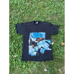Vintage Eagle Lord of the Sky Graphic T Shirt Nature Bird Black Mens - Picture 1 of 8
