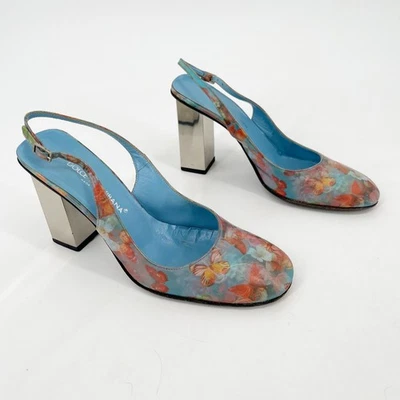 Dolce & Gabbana IT 38 F/W 1999 бабочка цветочный голографический слинга каблуки - Изображение 1 из 4