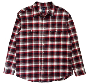 Gap Flannel Plaid Shirt Mens Size XL Red Navy White Long Sleeve Button Up - Picture 1 of 4