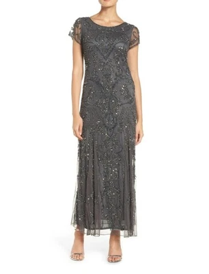 Pisarro ночей бисером сетки платье коктейльное платье размер 10 дым серый серый $268 - Изображение 1 из 4