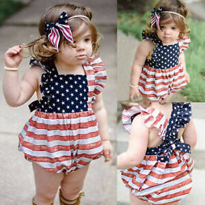 Infant Baby Boys Girls 4th-of-July Stars and Striped Printed Romper Bodysuit