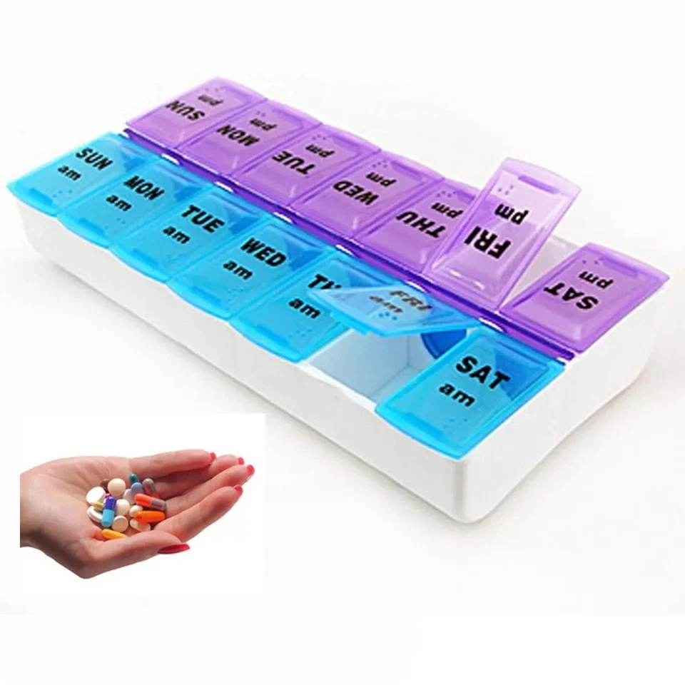 PILLBOX 7 Day Pill Box With Clip Lids Medicine Organiser Tablet Storage Dispenser Weekly