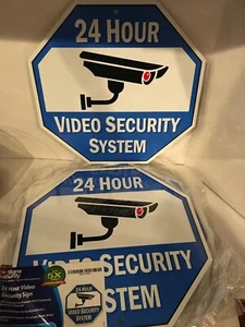24 Hour VIDEO Security SIGN Home Warning Metal Signs Lot Of 2 - Picture 1 of 4