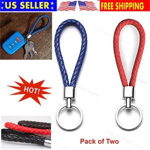 2 Braided Leather Chain Ring Strap Car Fob Cord Holder for Silicone Case Cover - Bild 1 von 4