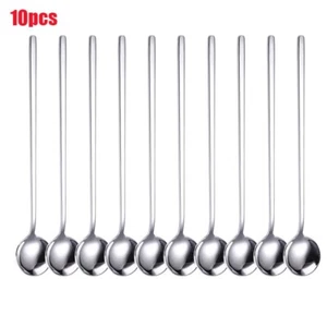 Long Handle Iced Tea Stirring Spoons Casual 304 Stainless Steel Silver 10 Piece - Picture 1 of 6