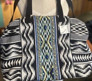 Joe Boxer Women's Weekender Bag Tribal Aztec Crossbody Double Handle Boho Beaded - Picture 1 of 12
